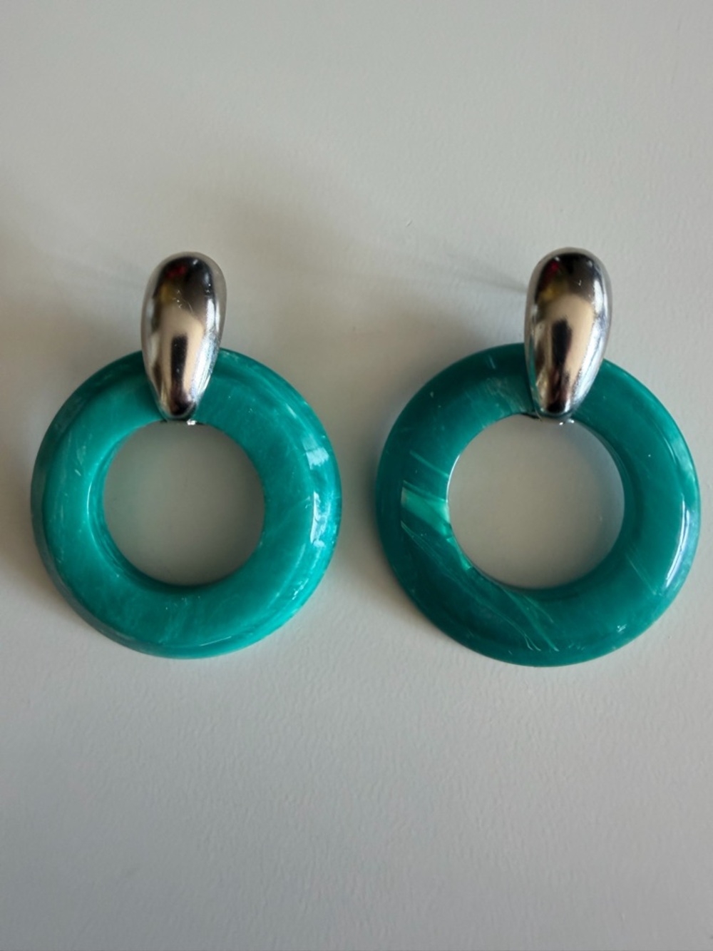 Vintage Green Marbled Statement Earrings Retro 80s 90s